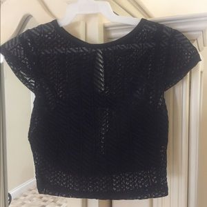 Bebe Semi Sheer Black Patterned Crop Top XS